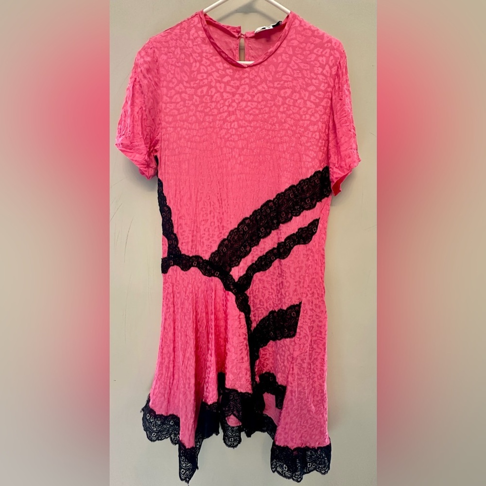Koche Hot Pink Leopard Print and Black Lace Dress US Size 6